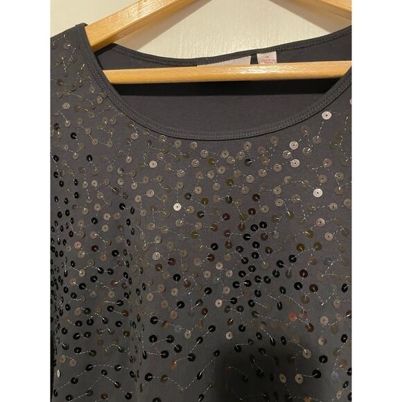 Quacker Factory black 3/4 sleeve sequin top knit solid cotton Size 1X - Picture 3 of 5